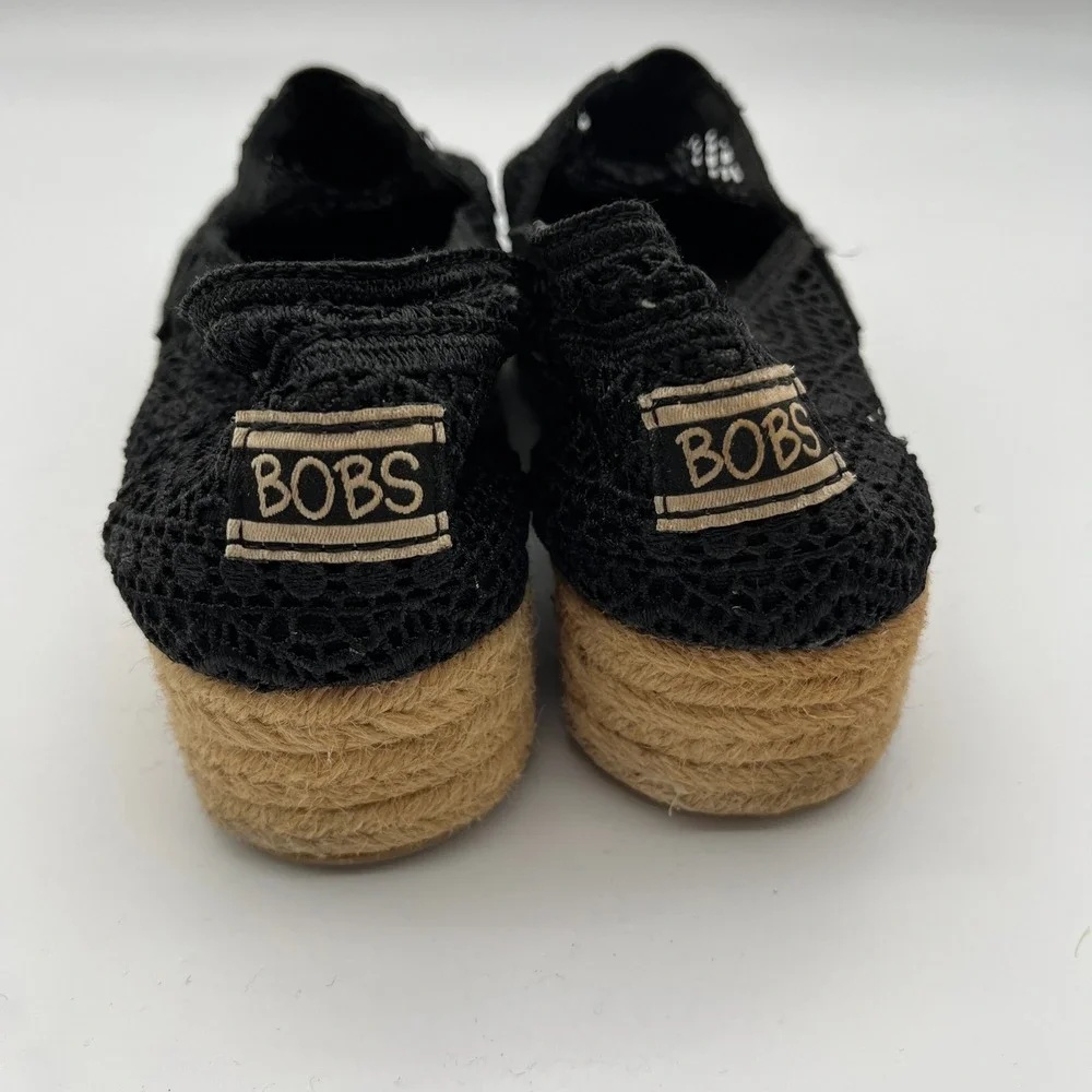 Skechers BOBS Highlights 2.0 Black Crochet Lace‎ Espadrille Flats Womens 8 34103